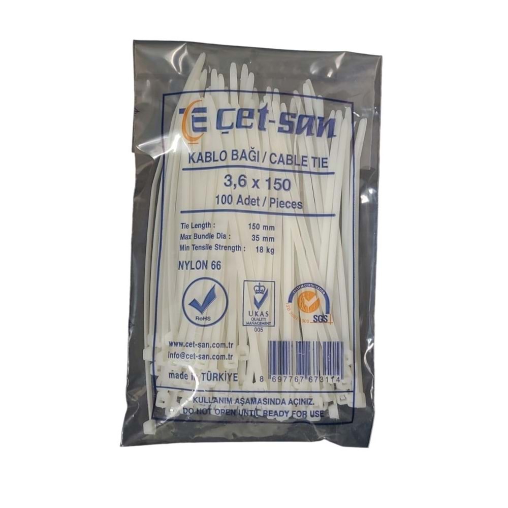 ÇETSAN 3,6X150 KABLO BAĞI BEYAZ