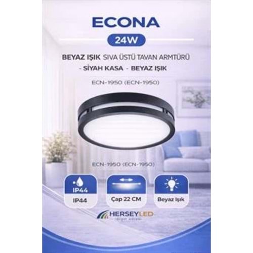 ECONA ECN-1950 24W S.Ü SİYAH KASA BEYAZ LEDLİ TAVAN ARMATÜR