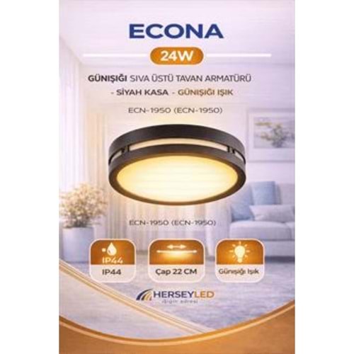 ECONA ECN-1950 24W S.Ü SİYAH KASA GÜNIŞIĞI LEDLİ TAVAN ARMATÜR