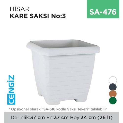 HİSAR KARE SAKSI NO:3 TABAKSIZ (26 LT)