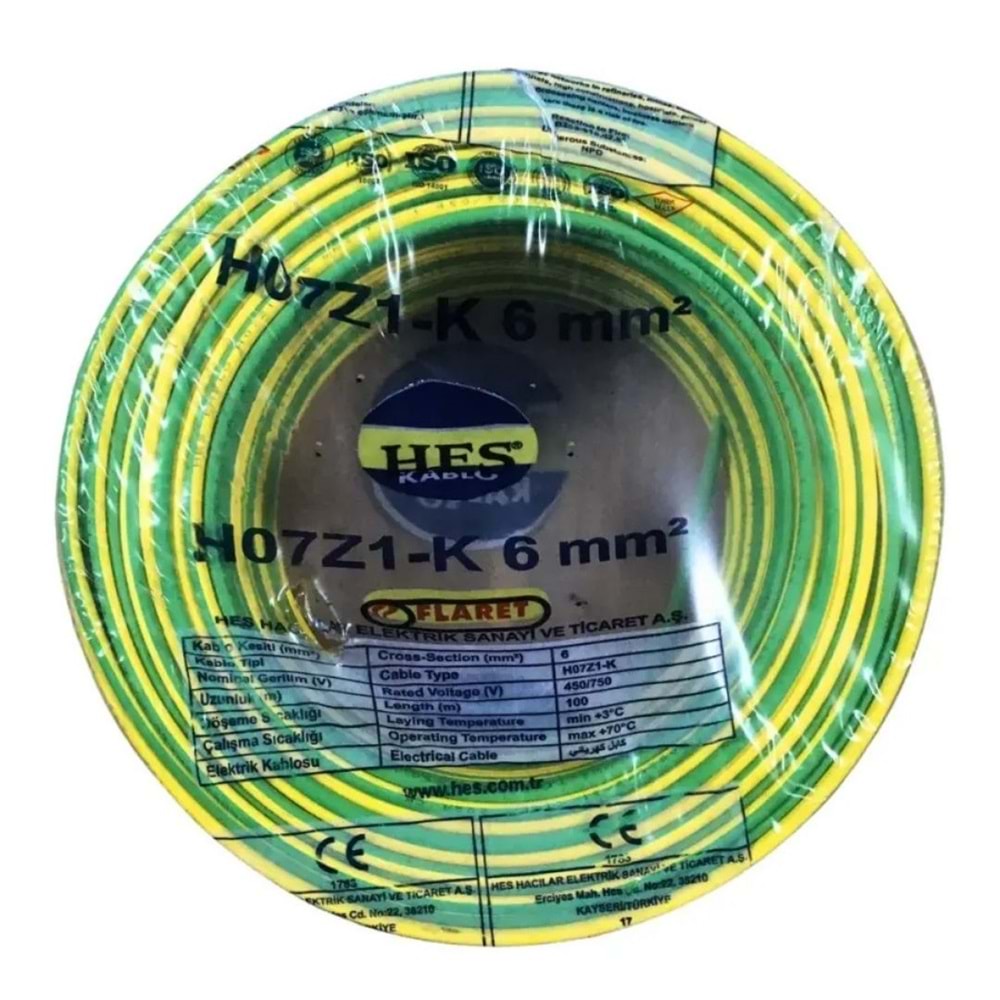 6mm NYA SARI YEŞİL KABLO HES